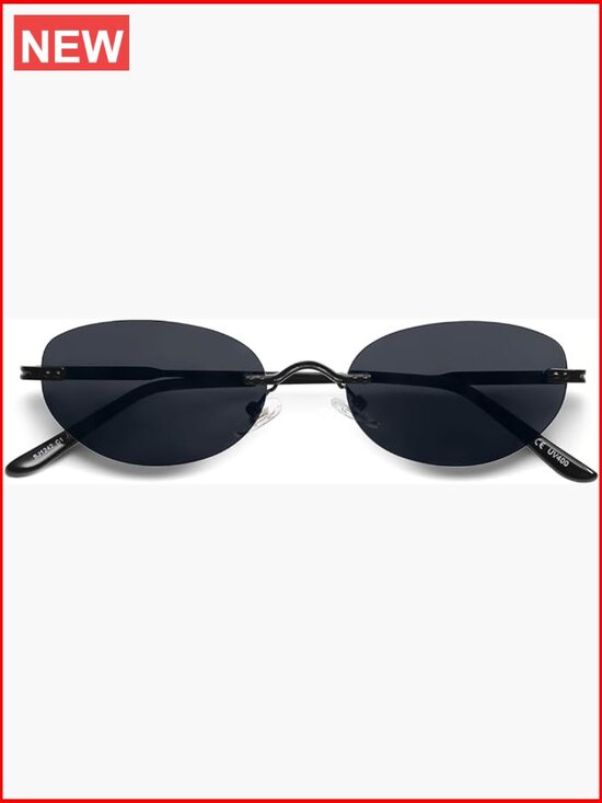 Retro Oval Rimless Sunglasses with UV400 Lenses, Small Fit main image 2
